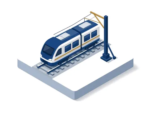 Regionalzug auf einem Gleis unter einem Oberleitungsmast